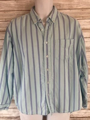 Fresh Produce Shirt Mens M Medium Green Blue Striped Button Down Y2K Classic 332 - Image 1 of 3