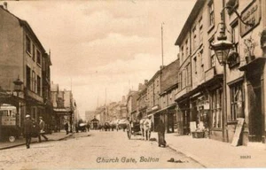 PRINTED POSTCARD OF CHURCH GATE, BOLTON, (NEAR MANCHESTER), LANCASHIRE - Picture 1 of 2