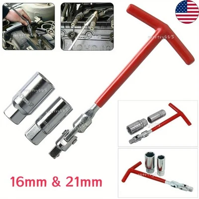 Herramienta de extracción de bujías 16 mm y 21 mm mango en T llave flexible juego de llaves de vaso Foto 1 de 4