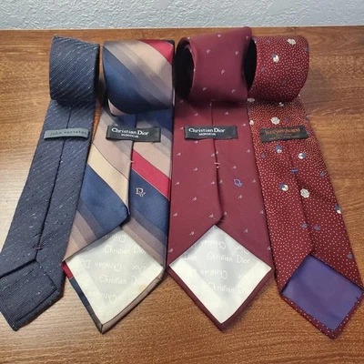 Lote de 4 corbatas Christian Dior John Varvatos YSL para hombre lana de seda hechas en EE. UU. Italia Foto 1 de 4