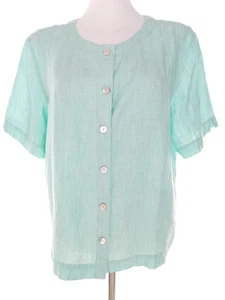 ORVIS Size M Blue Buttoned Blouse Linen 100% Short Sleeve - Picture 1 of 5