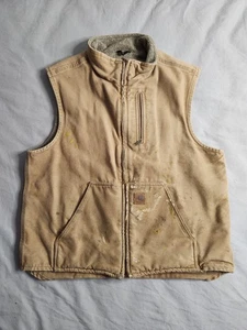 Vintage Carhartt Sherpa Lined Duck Canvas Vest Mens Size Large Brown V33 CML - Picture 1 of 9