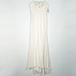 Carmen Marc Valvo Silk Organza Ivory Beaded Strapless Gown Long Dress NWT - Picture 1 of 15
