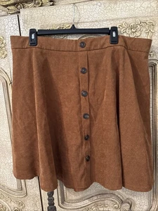 Gonna donna A-Line taglia 3X marrone carmelo velluto a coste floreale corta zip elastica - Foto 1 di 9