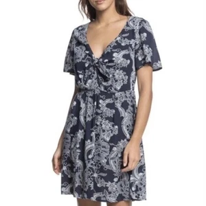 ROXY Summer on Top Floral Tie Front A-line Dress Navy Indigo Size X-Small XS NEW - Picture 1 of 3