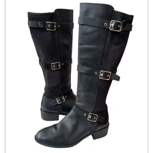 Cole Haan Black Leather/suede Riding Boot Zip up Three Buckles Women’s 8.5 - Picture 1 of 8