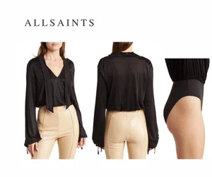 Allsaints Damen Body Bindeband Ausschnitt Schwarz Rüschen Langarm Oberteil All Saints - Bild 1 von 5
