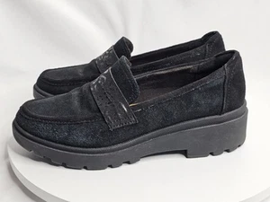 Clarks Collection Leather Suede Loafers Calla Ease Black Women’s Size 6 - Picture 1 of 8