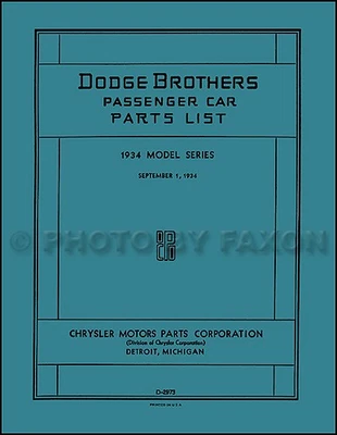 Catálogo Maestro De Piezas Ilustrado De Automóviles Dodge 1934 34 DR DS DRX DRXX - Imagen 1 de 4