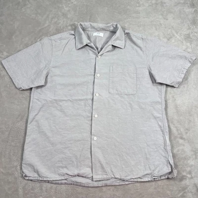 Uniqlo Shirt Mens Large Light Gray Short Sleeve Button Up Linen Cotton Woven - Image 1 of 4