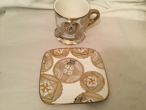 New set Mary Kay Mug & plate Gold Geometric Diamond Pinwheel Design Porcelain - Picture 1 of 4
