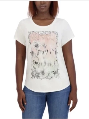 Camiseta gráfica Lucky Brand para dama cuello redondo pequeña blanca Foto 1 de 4