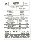 Reproduction Tire Pressure Decal 1974 Pontiac Firebird Trans AM Models