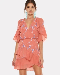 La Maison Talulah Dress Size M Coral Floral Embroidered Mini Evening Cocktail - Picture 1 of 11