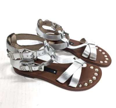Sandalias Gladiador MATT BERNSON Cuero Plateado KM Talla 6 Nuevas con Etiquetas Foto 1 de 4