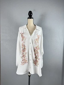 Ruby Rd. Size 2X Floral Blouse top Embroidery Peasant Boho NWT - Picture 1 of 8