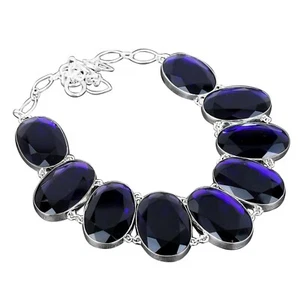 Oval Tanzanite Quartz Stone Sterling Silver Wedding Chain Bezel Necklace Jewelry - Picture 1 of 7