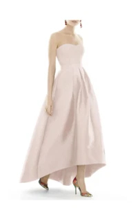 ALFRED SUNG D699S STRAPLESS SATEEN HIGH LOW BLUSH F6 DRESS GOWN sz 2 - Picture 1 of 4