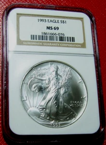 1993 American Silver Eagle Dollar NGC MS 69-White Coin-076-FO - Picture 1 of 4
