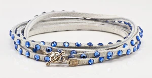 Leder Multi Wickel Armband in weiß mit Saphir Kristallen - Bild 1 von 3
