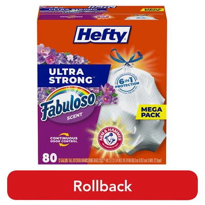 Hefty Ultra Strong 13 gallon Trash Bags, Tall Kitchen Trash Bags,80 Bags