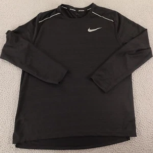 Nike Camicia Uomo L Nera 100% Poliestere Logo Dri Fit Running Manica Lunga - Foto 1 di 12