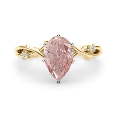 14K Multi Tone Gold Ring IGI Fancy Vivid Pink Diamond Pear Cut 1.12 Ct Lab Grown - Image 1 of 4