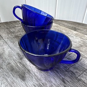 3 Duralex France Cobalt Blue Glass Swirl Cup Vereco - Picture 1 of 6
