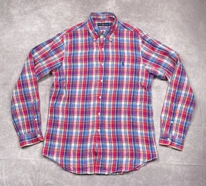Polo Ralph Lauren Linen Shirt Men M Plaid Lightweight Summer Preppy Beach Button - Picture 1 of 16