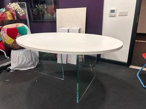 Real Wood White Dining Table With Heavy Mirror Legs. Oval Shaped. - Picture 1 of 3