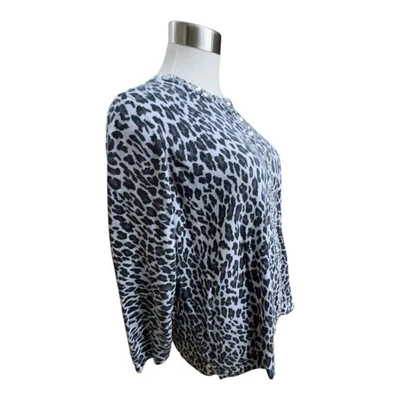 Quacker Factory Cardigan Women's 2X Sweater Leopard Print Black Beaded Trim - Image 1 of 4