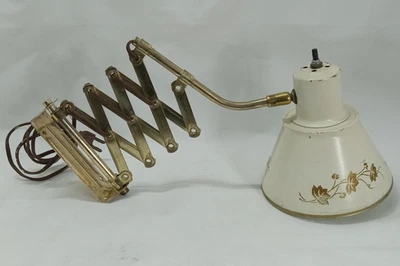 Lámpara de luz de lectura de pared tijeras acordeón MCM Toleware vintage latón dorado blanco Foto 1 de 4