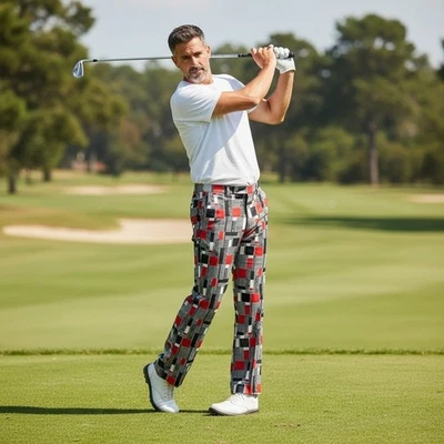 PGA by Jaymar Sansabelt slacks VINTAGE from the 1970’s, 32 x 31, Plaid Red/Black - Image 1 of 4