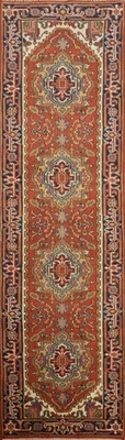 Geometric Indian Handmade Runner Rug 3x10 Rust/ Navy Blue Wool Hallway Carpet - Image 1 of 4