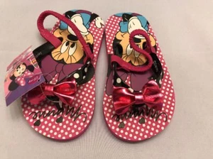 Disney Beach Flip Flops Shoes Sandals Size L 9-10 Minnie Mouse Kid Girls - Picture 1 of 7