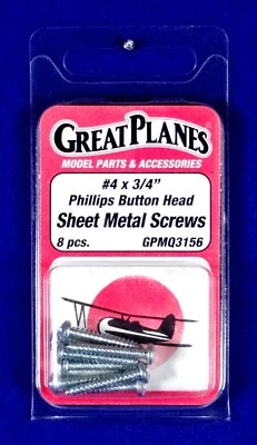 GREAT PLANES #4 X 3/4" BUTTON HEAD SHEET METAL SCREWS (8)( PART # GPMQ3156 ) - Image 1 of 2