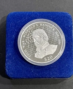 2000 LIBERIA $20 SILVER PROOF WINFIELD HANCOCK CIVIL WAR ARMY OFFICER 1824-1886 - Picture 1 of 7