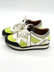 Jimmy Choo Yellow Lime London Neon Mesh And Leather Sneakers Flat Shoe 35.5 - Picture 1 of 10