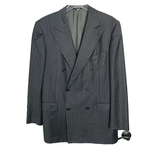 Ermenegildo Zegna Suit Jacket Mens 54L Gray Pinstripe Wool Peak Double Breasted - Picture 1 of 19