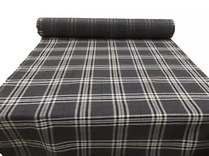 DARK GREY Tartan Checked Wool Tweed Effect Upholstery Cushion Fabric - Picture 1 of 6