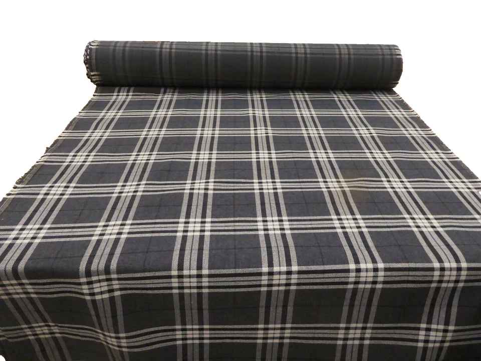 DARK GREY Tartan Checked Wool Tweed Effect Upholstery Cushion Fabric