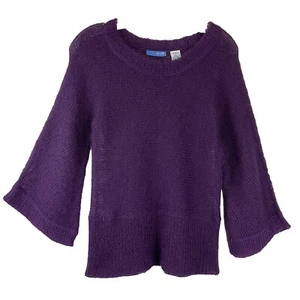 Vtg DELia*s Pull On Knit Top Sweater Purple Mohair Blend Open Weave Bell Sleeves - Picture 1 of 10
