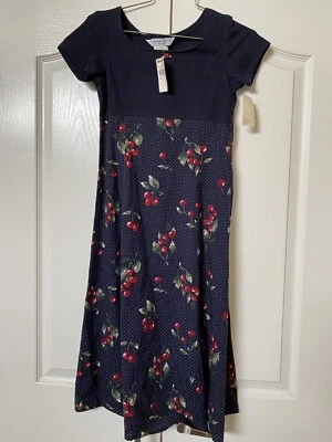 Girl's Jonathan Martin Dress 14 Blue Cherry Modest Vintage 80's Long New NOS - Image 1 of 3