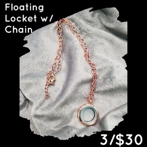 Rosegold Floating Locket w/Chain w/ 3 Random Charms - Picture 1 of 3