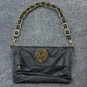 Tory Burch Emerson Chain Crossbody Purse Fold Over Bag Black Gold - Picture 1 of 11