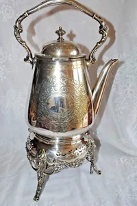 ANTG VICTORIAN LONDON W.FAIRBAIRNS 0293 TEA COFFEE POT STAND BURNE SILVER PLATE  - Picture 1 of 18