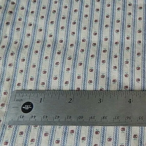 Faux - Blue Ticking Stripes On Beige With Apples - 32" x 42' Fabric Cotton - Picture 1 of 2