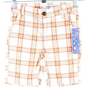 Fab Kids NEW Sz 4 Cream Coral Beige Multi Plaid 100% Cotton Long Shorts - Picture 1 of 6