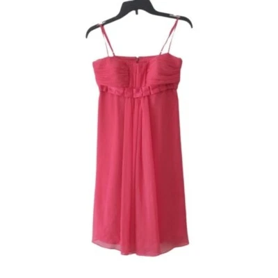 New Max & Cleo Coral Ruched Crepe Chiffon Pleated Baby Doll Mini Dress Sz 4 - Image 1 of 4