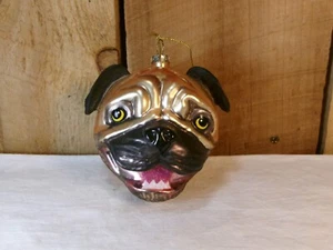 Blown Glass Pug Dog Head Ornament - Picture 1 of 6